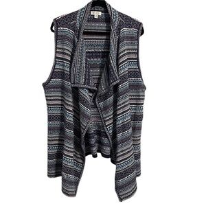 D & Co Fair Isle Drape Front Sweater Vest Womens 2X Open Front Cottagecore